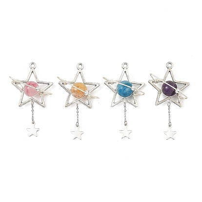 Natural Gemstone Pendants, Alloy Star Charms, Antique Silver