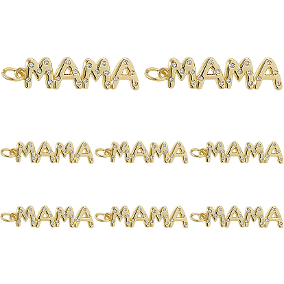 8 шт. подвески из латуни с микропаве из кубического циркония ко Дню матери, Слово мама, долговечный, с целью перехода в кольце, без свинца и без кадмия, стойки покрытие