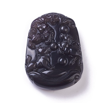 Natural Obsidian Pendants, Carved Oval