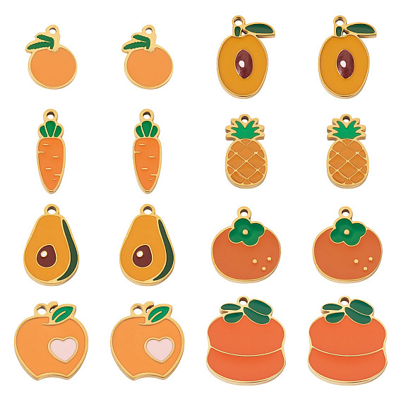 16 шт. 8 стили 304 эмалевые подвески из нержавеющей стали, ионное покрытие (ip), золотые