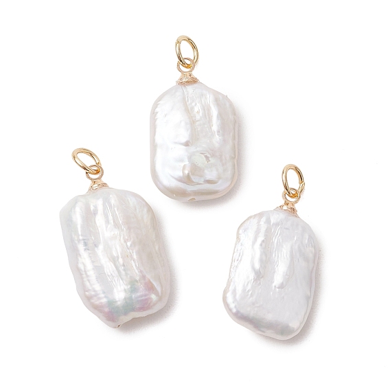 Подвески из натурального барочного жемчуга кеши, прямоугольные подвески с латунной фурнитурой, белые
