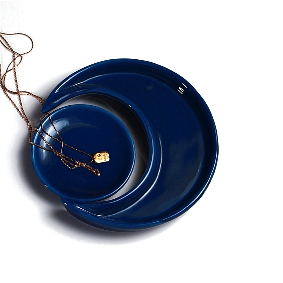 Плоские круглые и лунные фарфоровые тарелки для украшений, лоток для хранения колец, , серьга