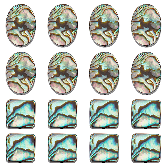 16 шт. 2 нити бусин из натуральных ракушек-морских ушек/ракушек пауа, овал/квадрат, ручная работа сверление