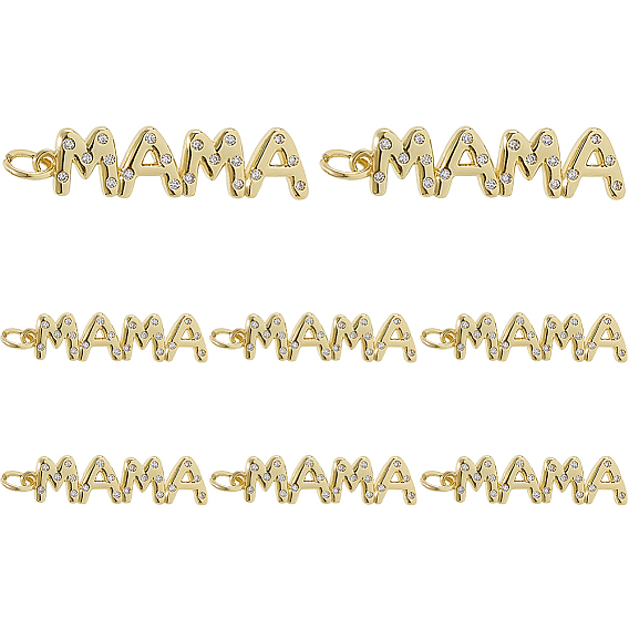 8 шт. подвески из латуни с микропаве из кубического циркония ко Дню матери, Слово мама, долговечный, с целью перехода в кольце, без свинца и без кадмия, стойки покрытие
