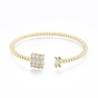 Cubic Zirconia Rectangle Open Cuff Bangle, Real 18K Gold Plated Brass Jewelry for Women
