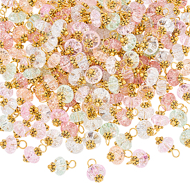 150шт. подвески из стекла с эффектом потрескивания, с латунной фурнитурой , золотые, рондель