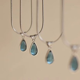 Ожерелья из сплава смолы с подвеской в виде капли для женщин, голубой