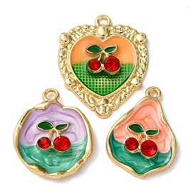 Подвески из эмалевого сплава легкого золота, черри прелести, со стразами, стойки покрытие