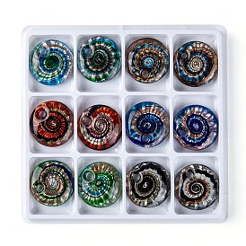 Handmade Silver Foil Lampwork Pendants, with Gold Sand, Flat Round, Mixed Color, 45x10mm, hole: 5mm