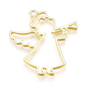 Rack Plating Alloy Open Back Bezel Pendants, For DIY UV Resin, Epoxy Resin, Pressed Flower Jewelry, Lead Free & Nickel Free, Angel