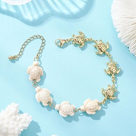 Браслеты из искусственной бирюзы и цепочек из нержавеющей стали для женщин, черепаха