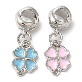 Rack Plating Alloy Enamel European Dangle Charms, Large Hole Clover Pendants, Cadmium Free & Nickel Free & Lead Free, Platinum