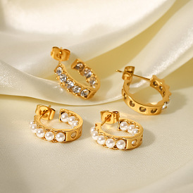 Fashionable Pearl Earrings with 18k Gold Plating and Zirconia Stones for Women