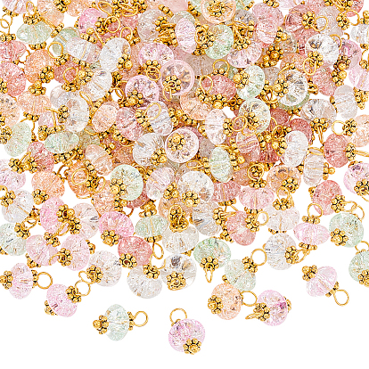 150шт. подвески из стекла с эффектом потрескивания, с латунной фурнитурой , золотые, рондель