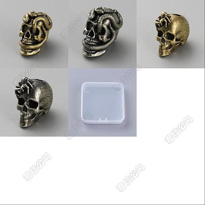 4Pcs 4 Styles Outdoor EDC Tool Brass Parachute Rope European Beads, Large Hole Beads, Skull with Spider