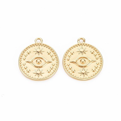 Brass Pendants, Nickel Free, Flat Round with Eye
