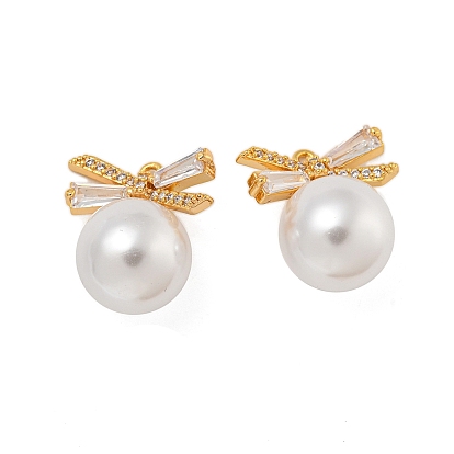 Латунные микро проложить кубического циркония подвески, с пластмассовой жемчужиной abs, бантом