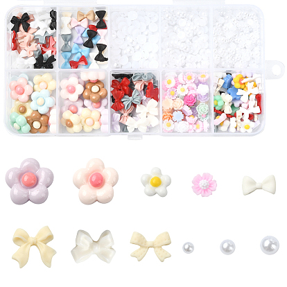 Наборы для самостоятельного украшения ногтей, включая искусственный жемчуг из АБС-пластика и кабошоны из непрозрачной смолы, цветок, бант и полукруг