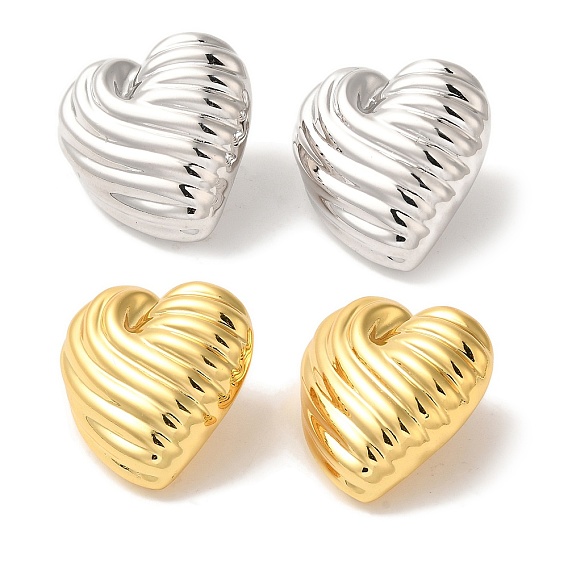 Серьги-гвоздики из латуни с реечным покрытием, без кадмия и без свинца, долговечный, текстурированное сердце