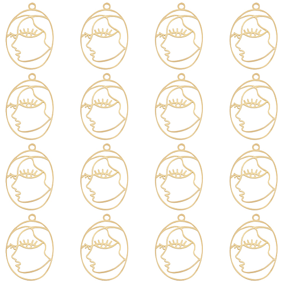 Латунные подвески, полый, овал с человеческим лицом