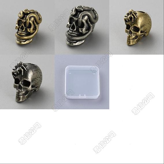 4Pcs 4 Styles Outdoor EDC Tool Brass Parachute Rope European Beads, Large Hole Beads, Skull with Spider