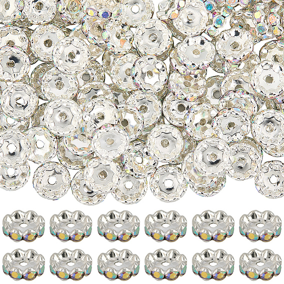 120 шт. Латунные бусины-распорки со стразами, класс А, волнистый край, рондель