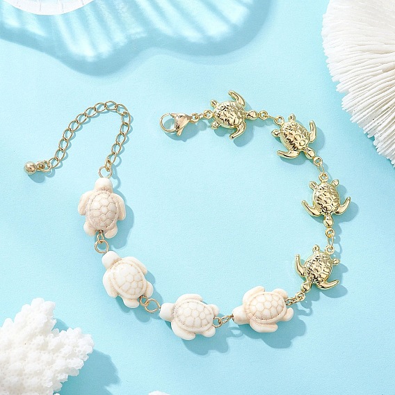 Браслеты из искусственной бирюзы и цепочек из нержавеющей стали для женщин, черепаха