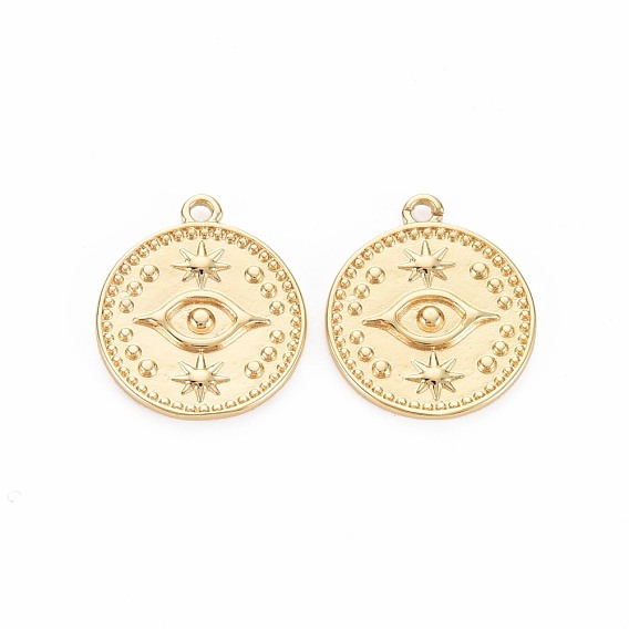 Brass Pendants, Nickel Free, Flat Round with Eye