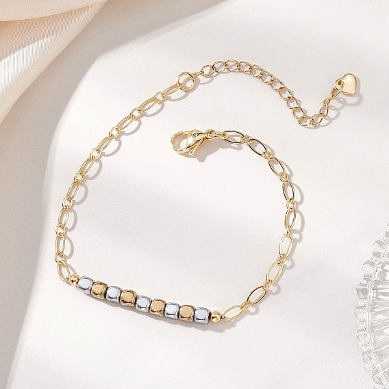 Немагнитные синтетические гематитовые бисерные браслеты, браслеты из латунных цепей Фигаро для женщин, кубические