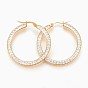 304 Stainless Steel Hoop Earrings, with Polymer Clay Rhinestone