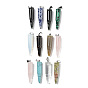 Mixed Gemstone Pointed Pendants, Bullet Shape Charms with Platinum Plated Iron Snap on Bails