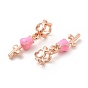 Rack Plating Alloy Pearl Pink Enamel European Dangle Charms, Large Hole Charms, Rose