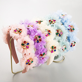 Elegant Lace Fabric Flower Hair Clip with Rhinestones and Sponge Headband