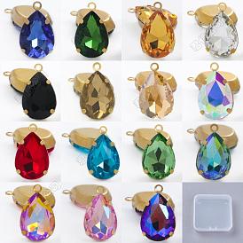 56pcs 14 colors Brass Glass Charms, with Iron Loop, Teardrop