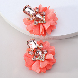 Handmade Crystal Lace Flower Earrings with Elegant Countryside Charm - European and American Style Ear Drops