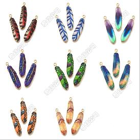 16 piezas 8 estilos colgantes de aleación de esmalte, dorado, encanto de plumas