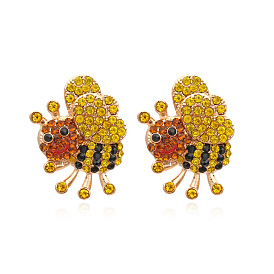 Cute Bee Earrings with Colorful Rhinestones - Vintage Insect Jewelry, Versatile Ear Decor.
