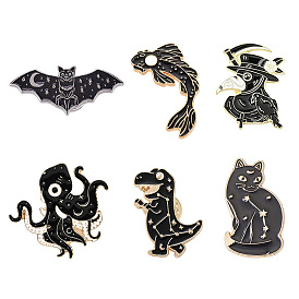 6 шт 6 стиль таинственное животное эмалированная булавка, брошь из эмали из цинкового сплава для одежды рюкзака, разнообразные, золотой свет