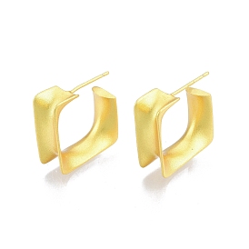 Rack Plating Brass Square Stud Earrings, Half Hoop Earrings for Women, Nickel Free