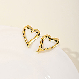 Fashionable and Versatile Stainless Steel Heart-shaped Stud Earrings for Women