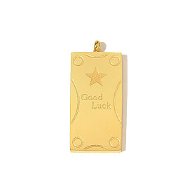 304 подвески из нержавеющей стали, прямоугольник со словом «талисманы на удачу», ионное покрытие (ip), зеркальная полировка