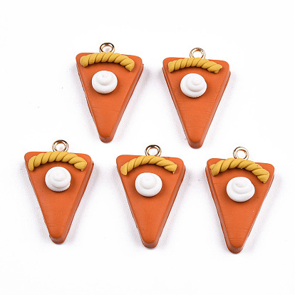 Handmade Polymer Clay Pendants, with Light Gold Plated Iron Loop, Pizza