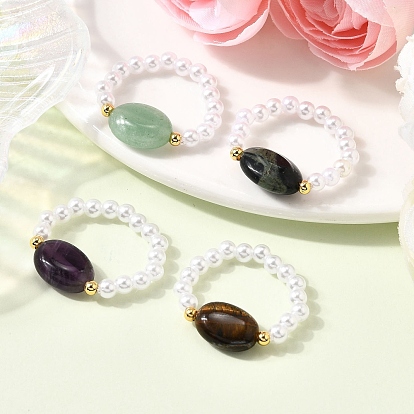 Кольца из искусственного жемчуга из АБС-пластика для женщин, овальные, с природных драгоценных камней