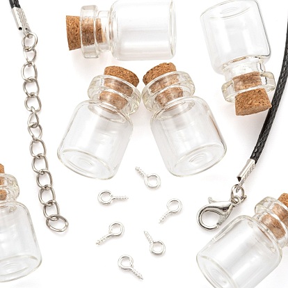 DIY Necklace Making Kits, Including Glass Bottles Pendants, Iron Screw Eye Pin Peg Bails, Waxed Cord Necklace Making
