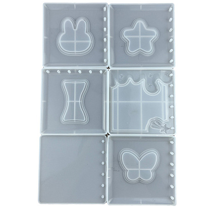 Bowknot/Rabbit/Star Silicone Binder Notebook Cover Quicksand Molds, Shaker Molds, Resin Casting Molds, for UV Resin, Epoxy Resin Craft Making