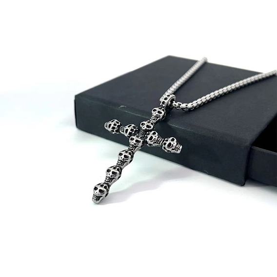 Ожерелья из нержавеющей стали с готической подвеской в виде черепа и креста для мужчин