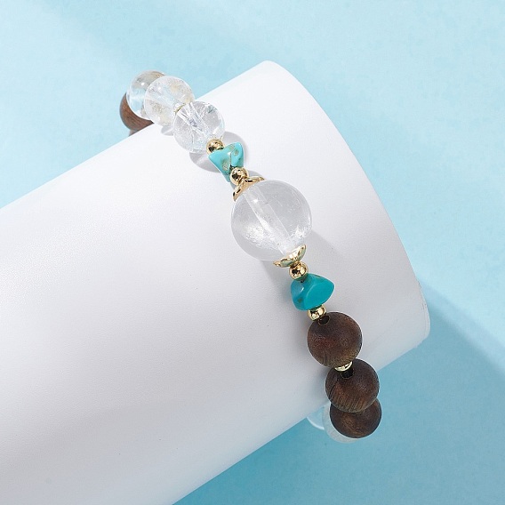 Эластичные браслеты из натурального кварцевого кристалла и круглых бусин из дерева для женщин и девушек, золотые