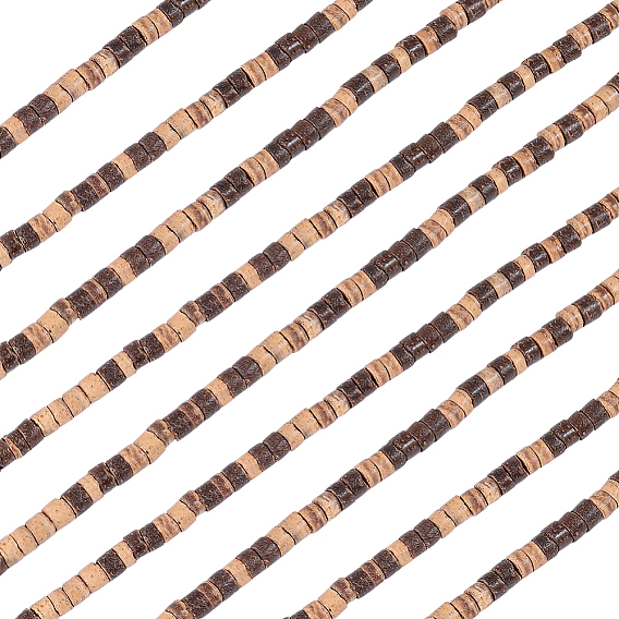 6 Strands Coconut Beads Strands, Flat Round
