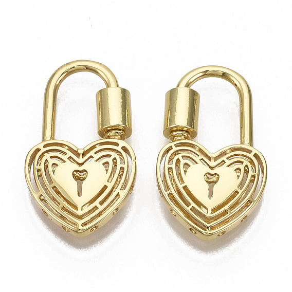 Brass Screw Carabiner Lock Charm, for Necklaces Making, Nickel Free, Heart Lock