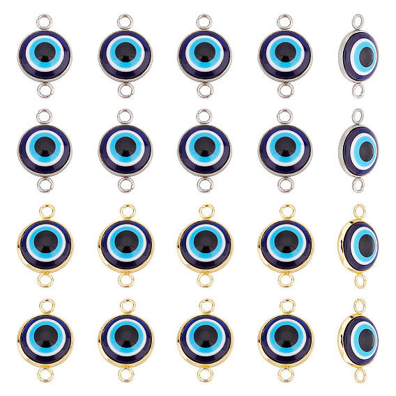 20 шт 2 стили сглаз смоляные соединители подвески, с 304 фурнитурой из нержавеющей стали, плоско-круглые